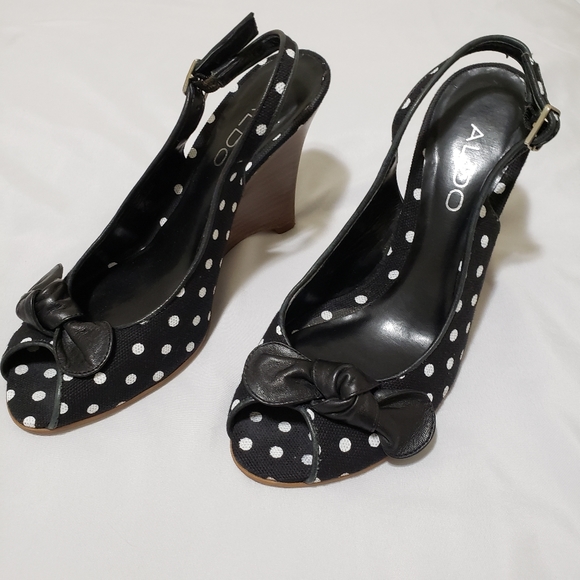Aldo black & white Polka-dot wedge Size 37 Eu - Picture 5 of 6
